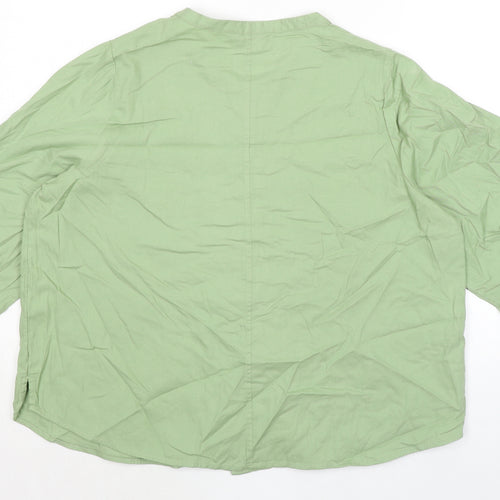 Marks and Spencer Womens Green 100% Cotton Basic Button-Up Size 20 Round Neck