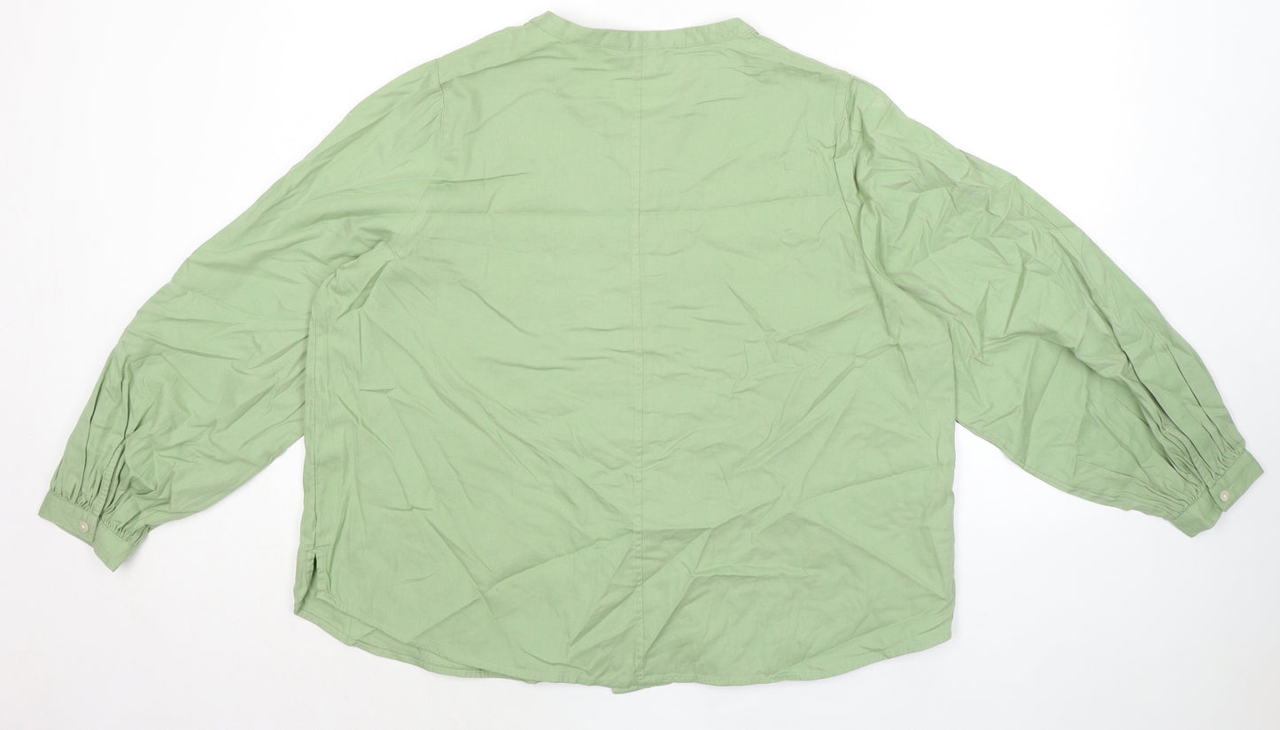 Marks and Spencer Womens Green 100% Cotton Basic Button-Up Size 20 Round Neck