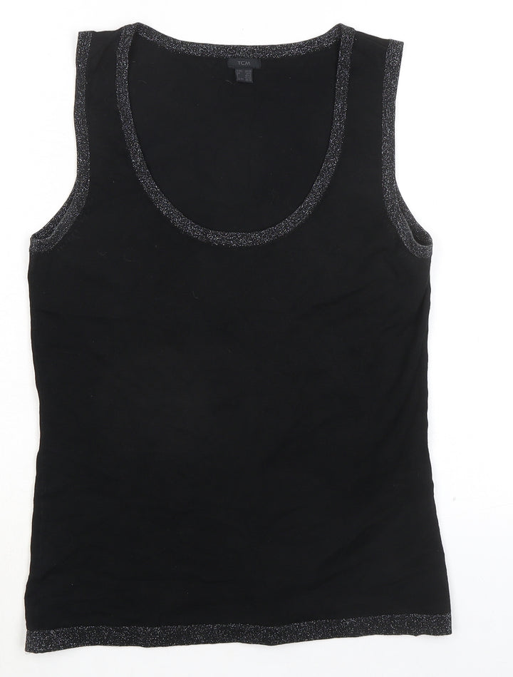 TCM Womens Black Viscose Basic Tank Size 10 Scoop Neck - Size 10-12