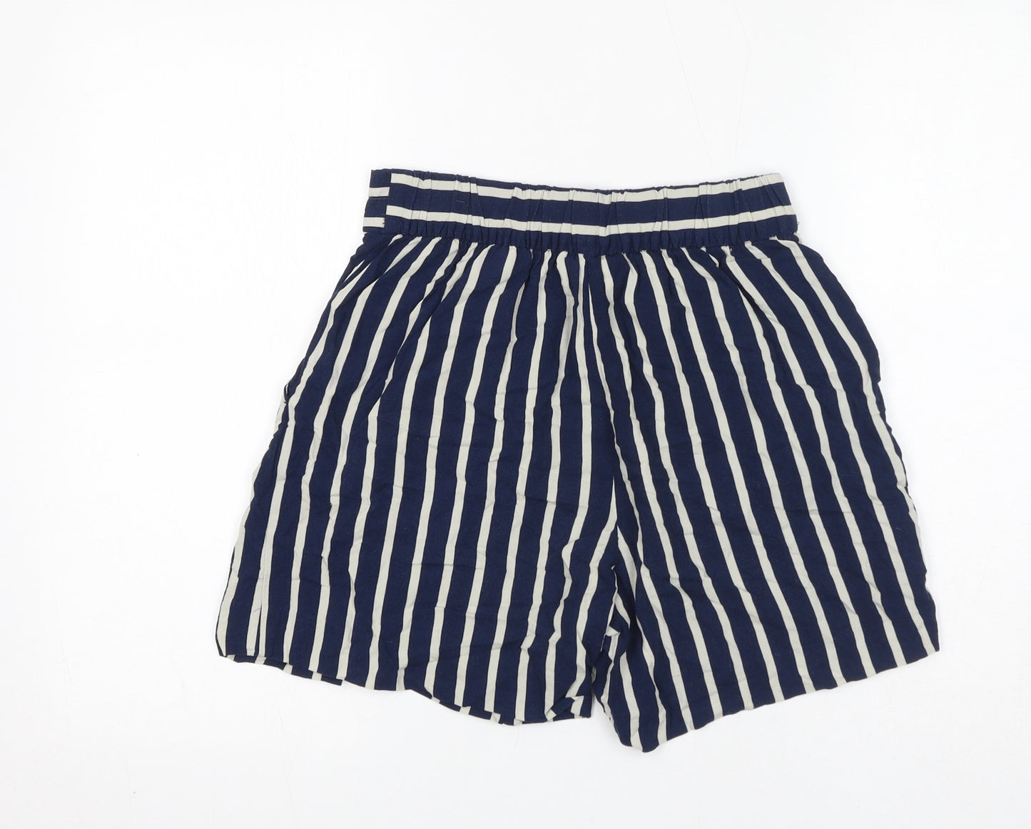 H&M Womens Blue Striped Viscose Culotte Shorts Size 8 Regular