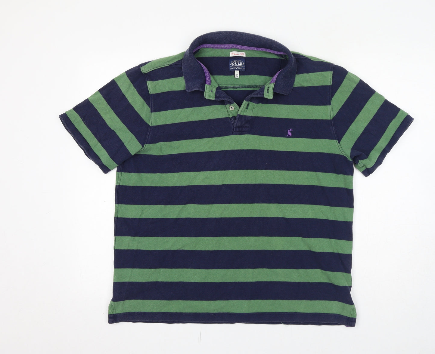 Joules Mens Blue Striped 100% Cotton Polo Size XL Collared Button