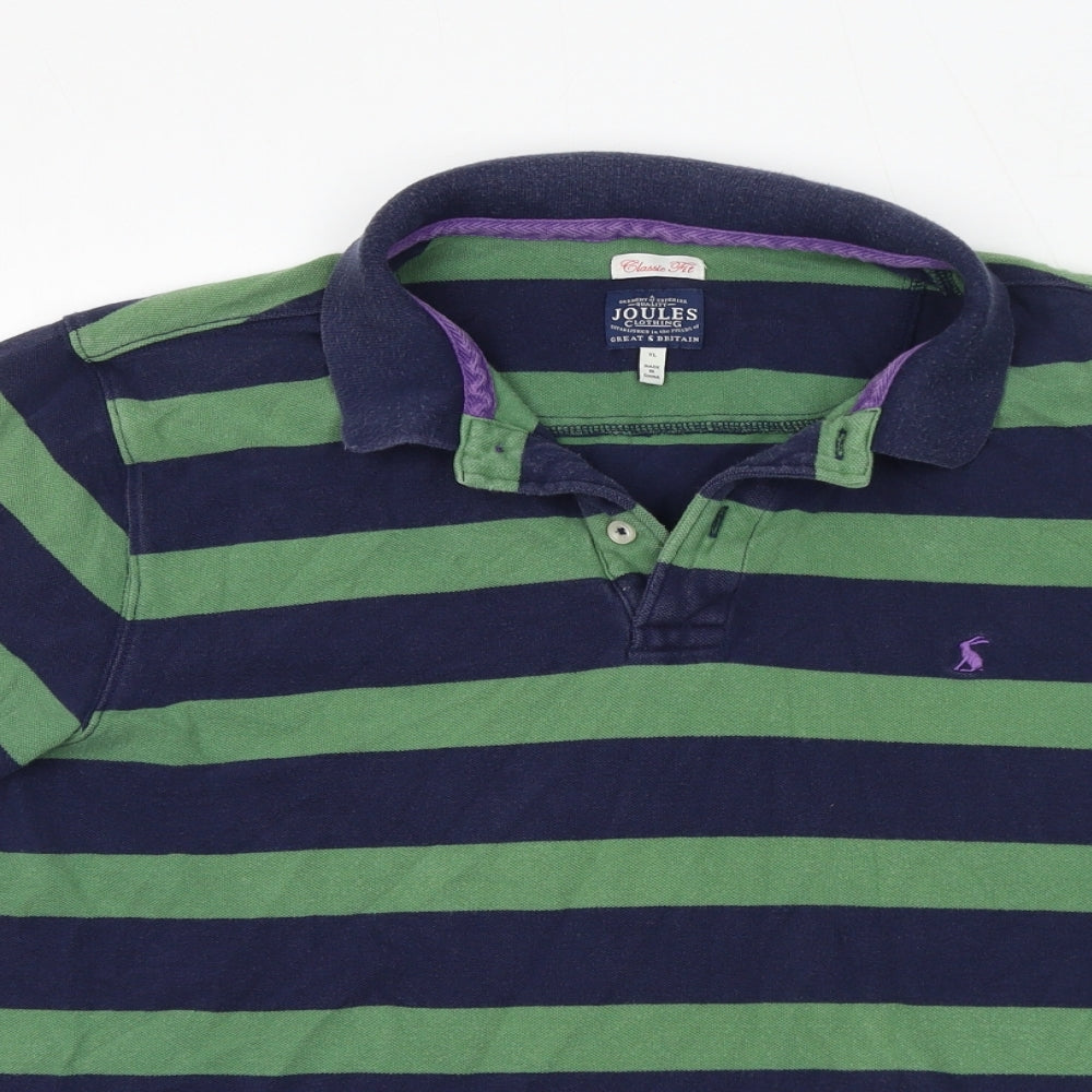 Joules Mens Blue Striped 100% Cotton Polo Size XL Collared Button