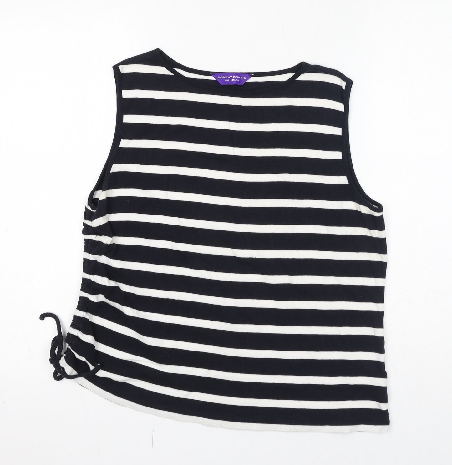Dorothy Perkins Womens Black Striped 100% Cotton Basic Tank Size 18 Round Neck
