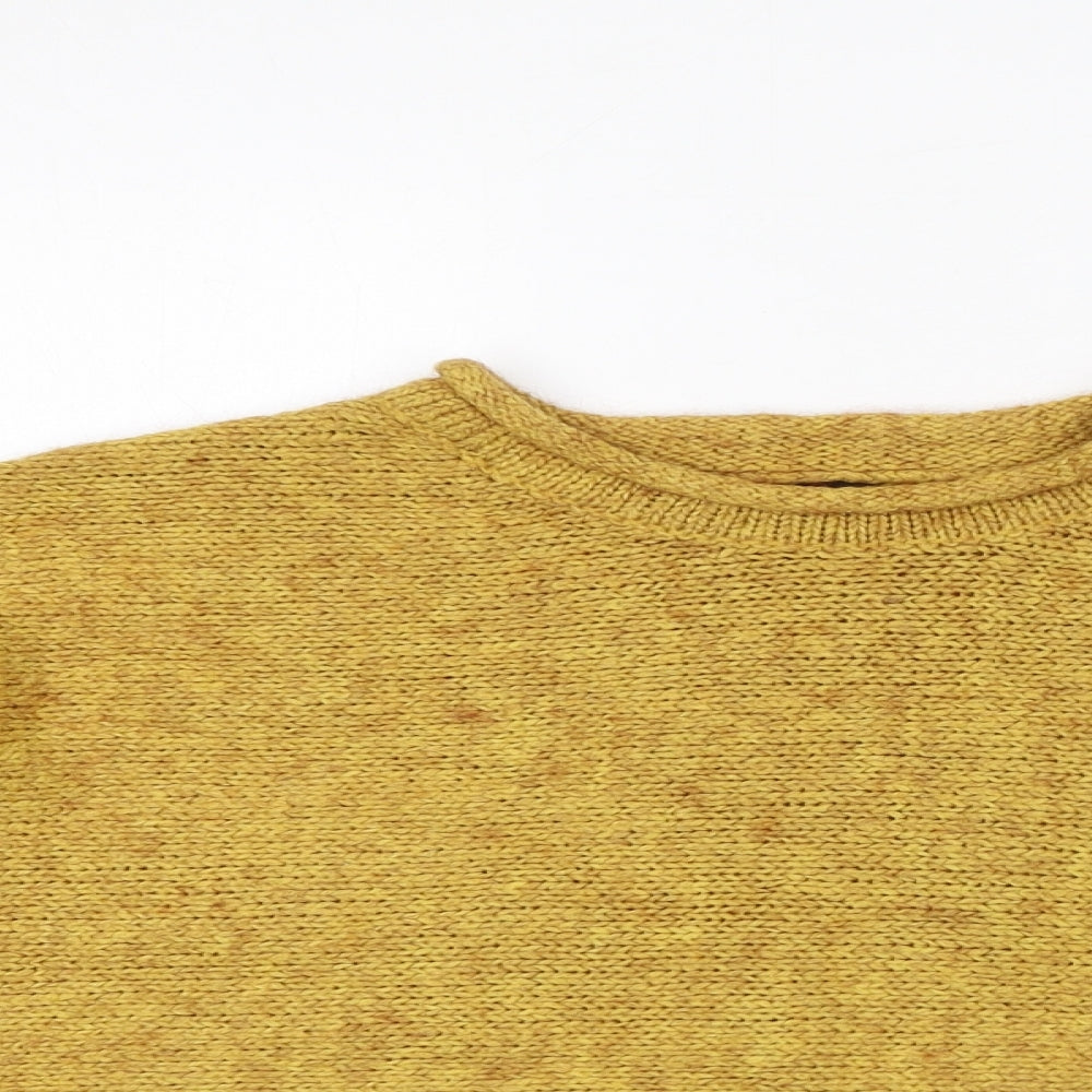 Topshop Womens Yellow Colourblock Acrylic Cropped Button-Up Size 10 Cowl Neck