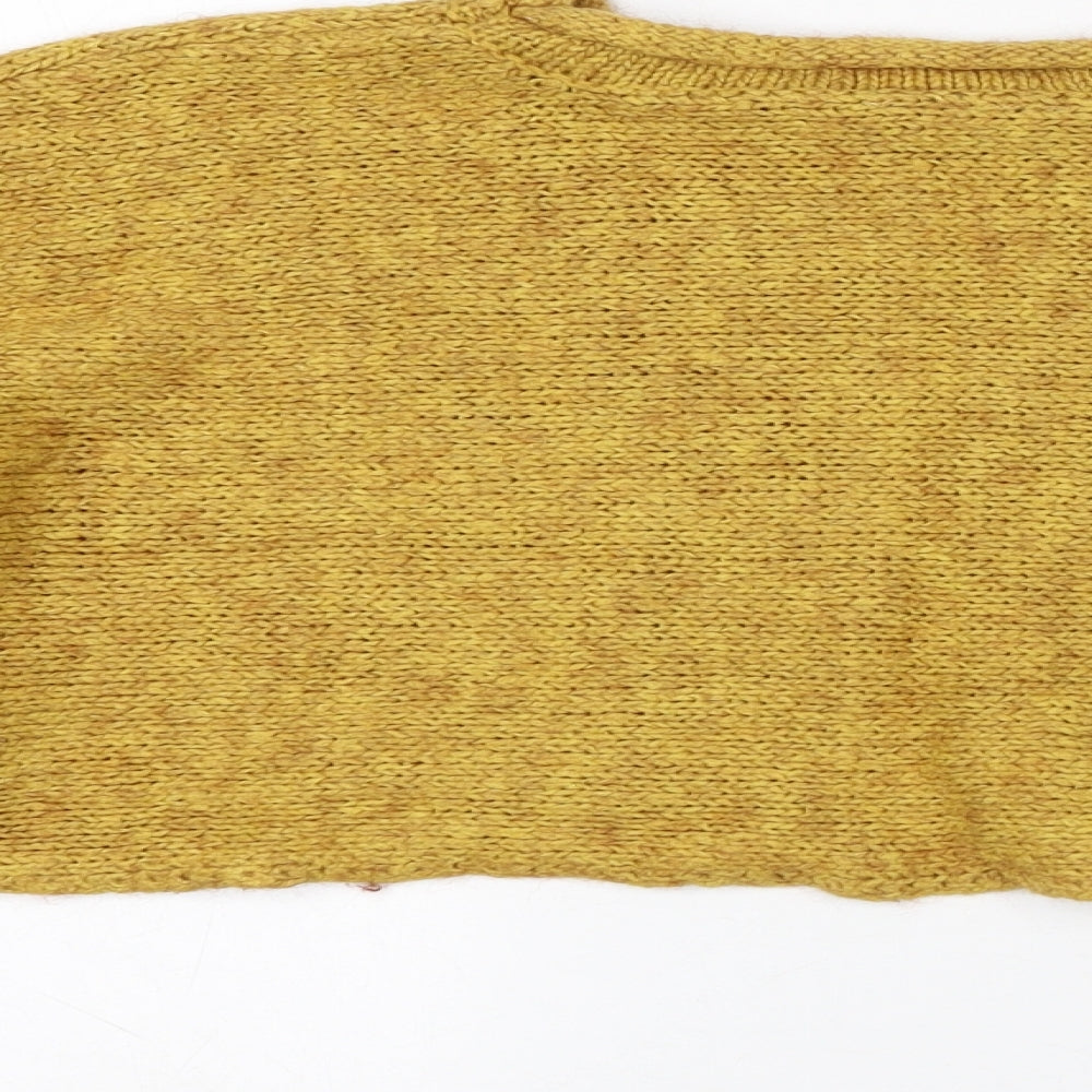 Topshop Womens Yellow Colourblock Acrylic Cropped Button-Up Size 10 Cowl Neck