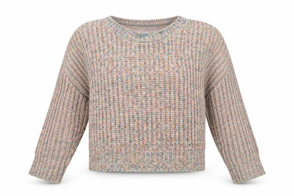 Front view of BDG women’s pink round neck acrylic jumper, size S