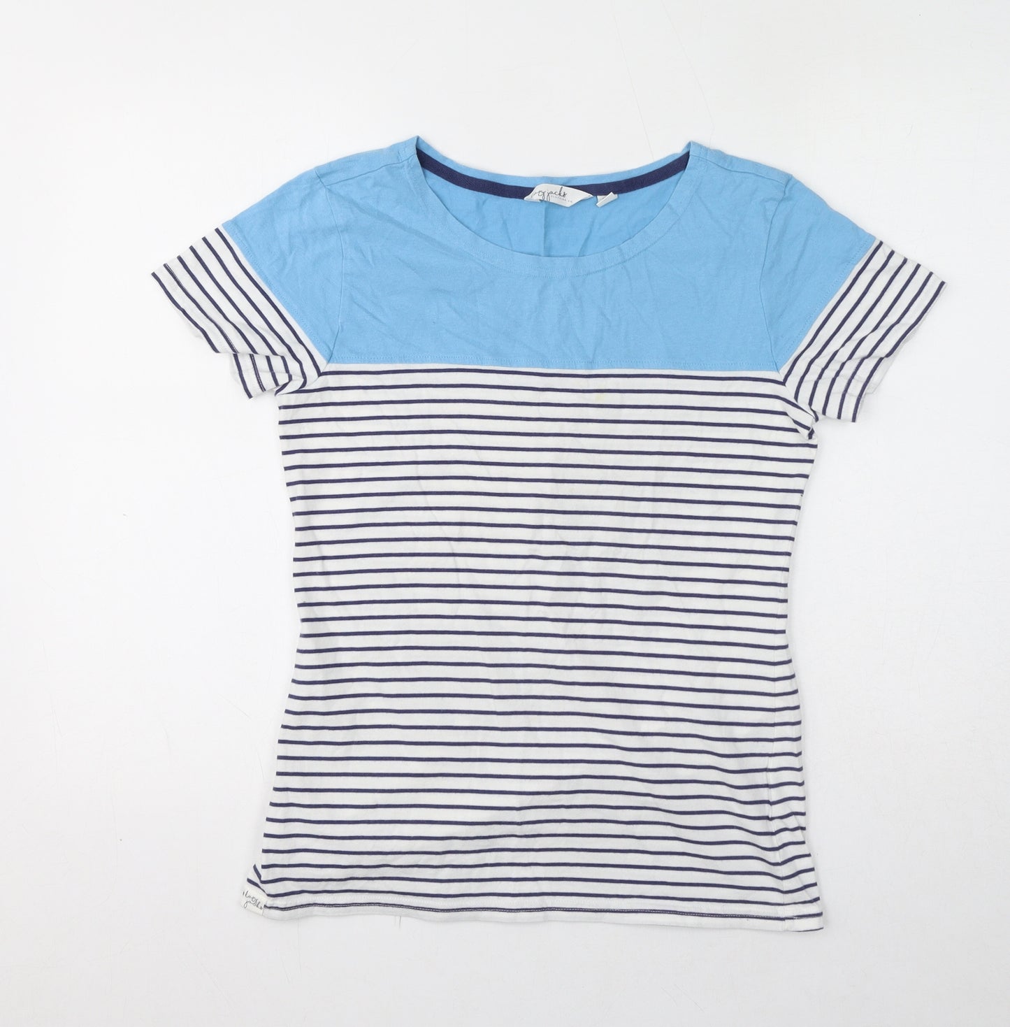 Lazy Jacks Womens Blue Striped 100% Cotton Basic T-Shirt Size 12 Round Neck