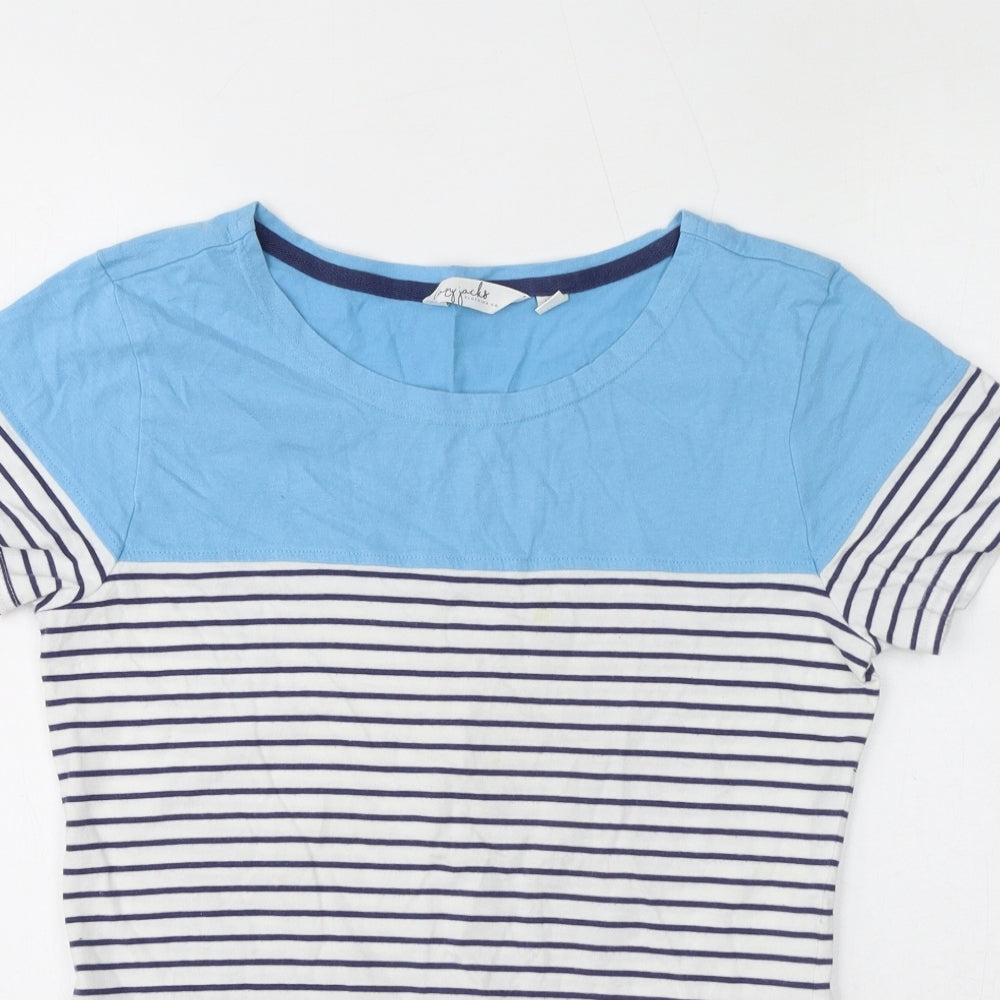 Lazy Jacks Womens Blue Striped 100% Cotton Basic T-Shirt Size 12 Round Neck