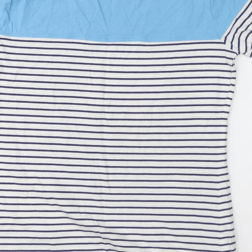 Lazy Jacks Womens Blue Striped 100% Cotton Basic T-Shirt Size 12 Round Neck