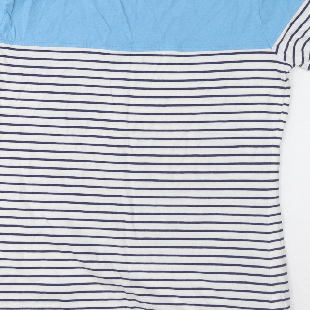 Lazy Jacks Womens Blue Striped 100% Cotton Basic T-Shirt Size 12 Round Neck