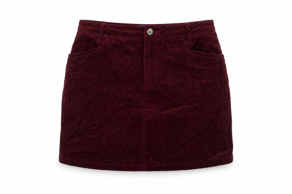 Front view of Studio women’s red cotton a-line skirt, size UK 14, zip