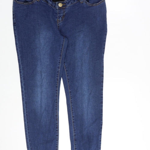 Boohoo Womens Blue Cotton Skinny Jeans Size 12 L29 in Regular Button