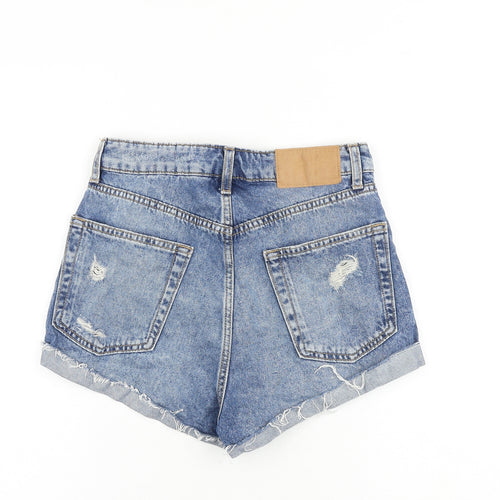 H&M Womens Blue 100% Cotton Hot Pants Shorts Size 8 Regular Button - Distressed