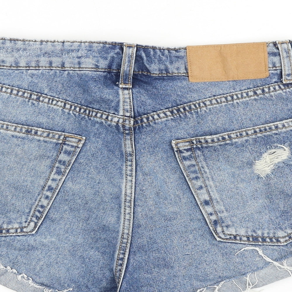 H&M Womens Blue 100% Cotton Hot Pants Shorts Size 8 Regular Button - Distressed