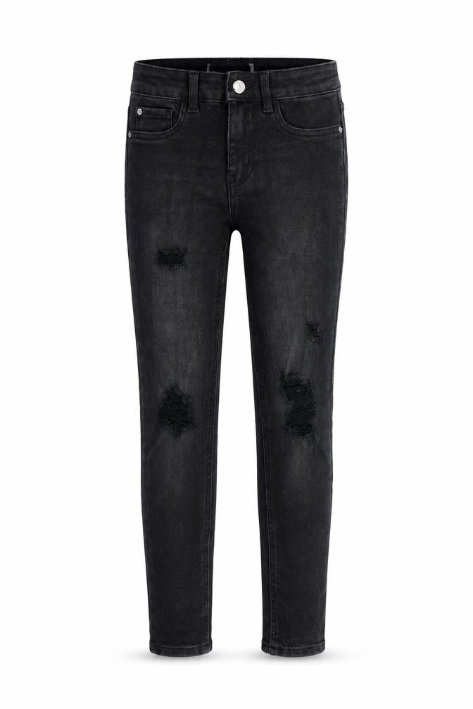 New Look Girls Black Cotton Skinny Jeans Size 10 Years L23 in Slim Zip - Distressed