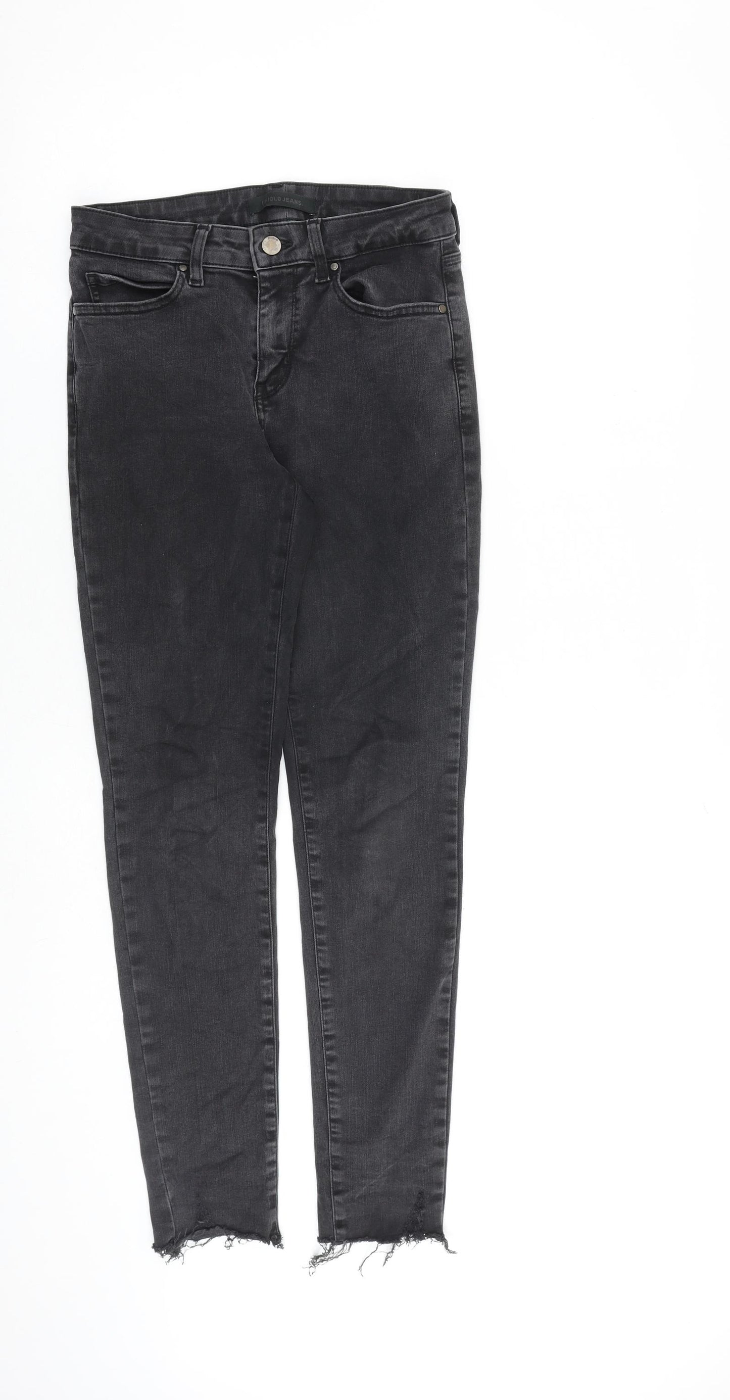 Uniqlo Womens Grey Cotton Skinny Jeans Size 25 in L28 in Slim Zip - Raw Hem