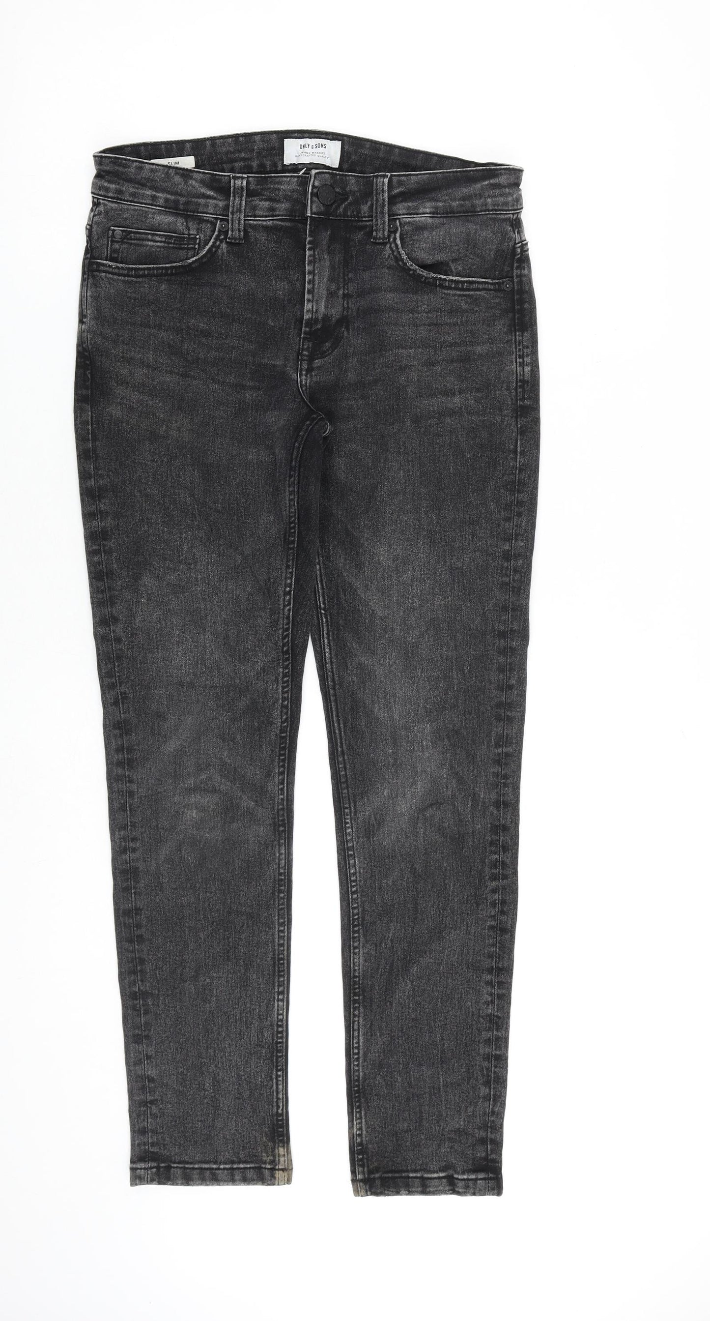 ONLY & SONS Mens Grey Cotton Skinny Jeans Size 30 in L30 in Slim Zip