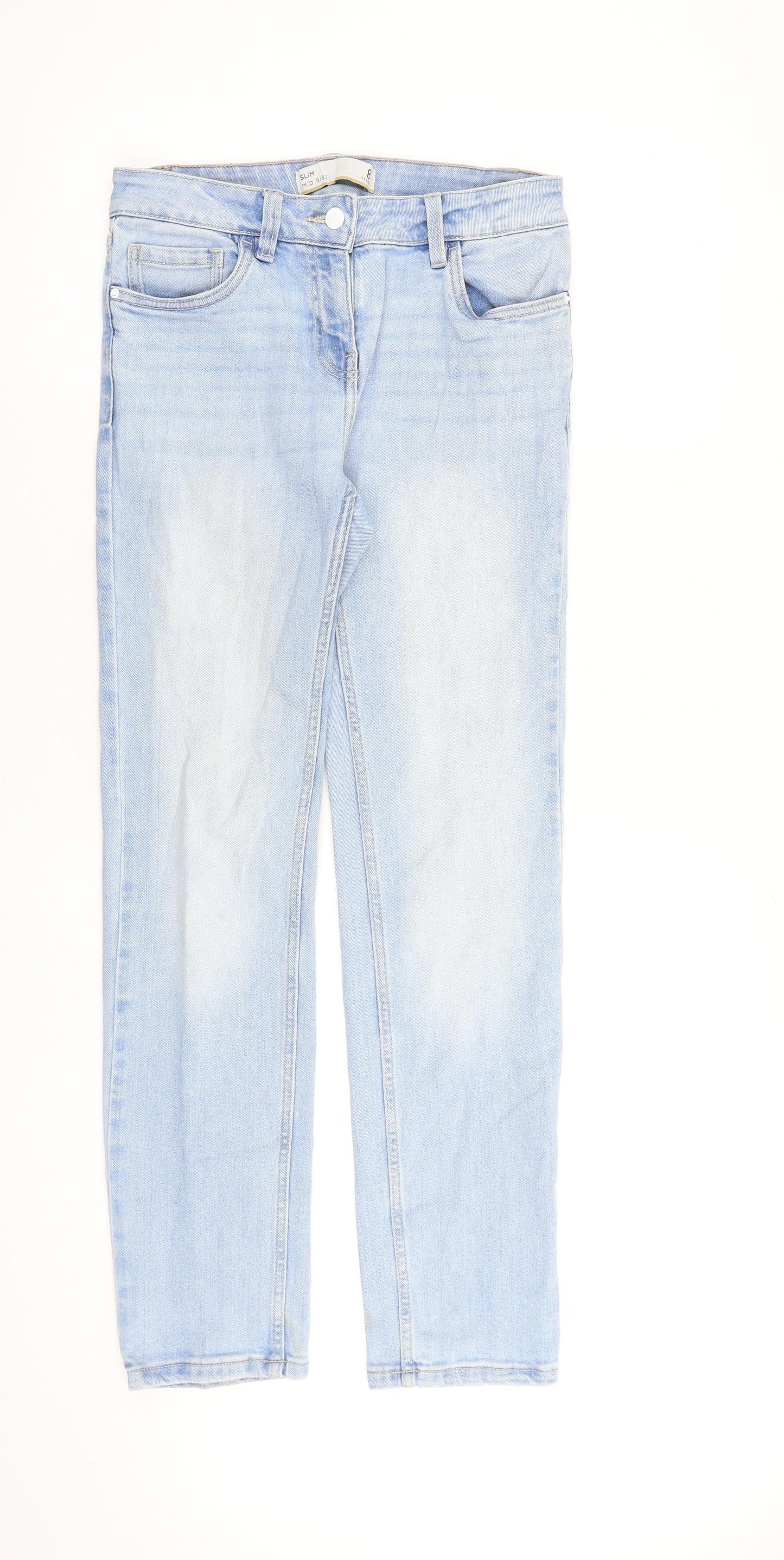 NEXT Womens Blue Cotton Straight Jeans Size 8 L30 in Slim Zip