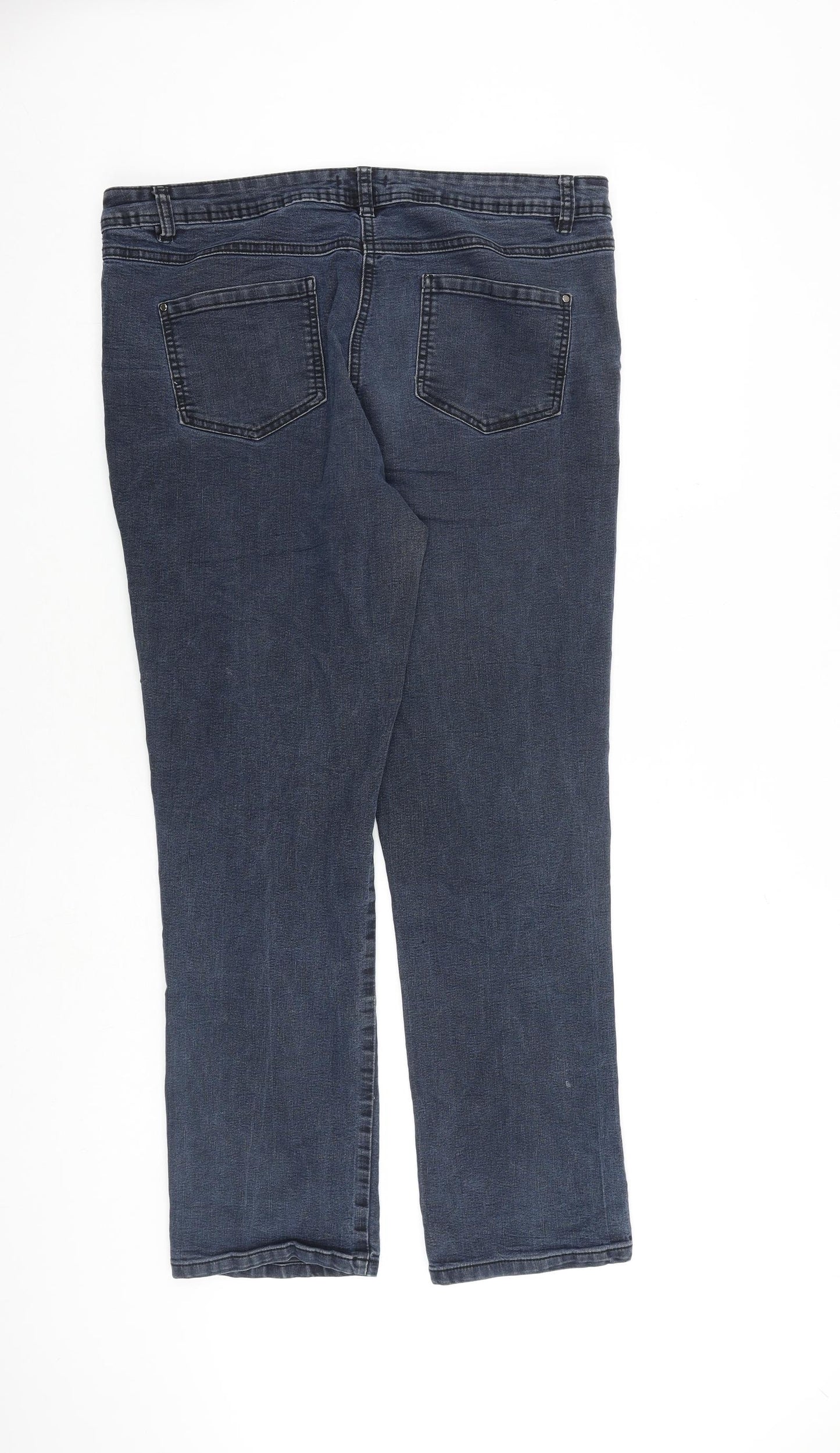 M&Co Womens Blue Cotton Straight Jeans Size 14 L29 in Regular Zip