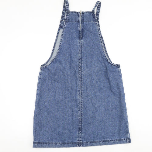 /Denim Womens Blue 100% Cotton Pinafore/Dungaree Dress Size 14 Square Neck Zip