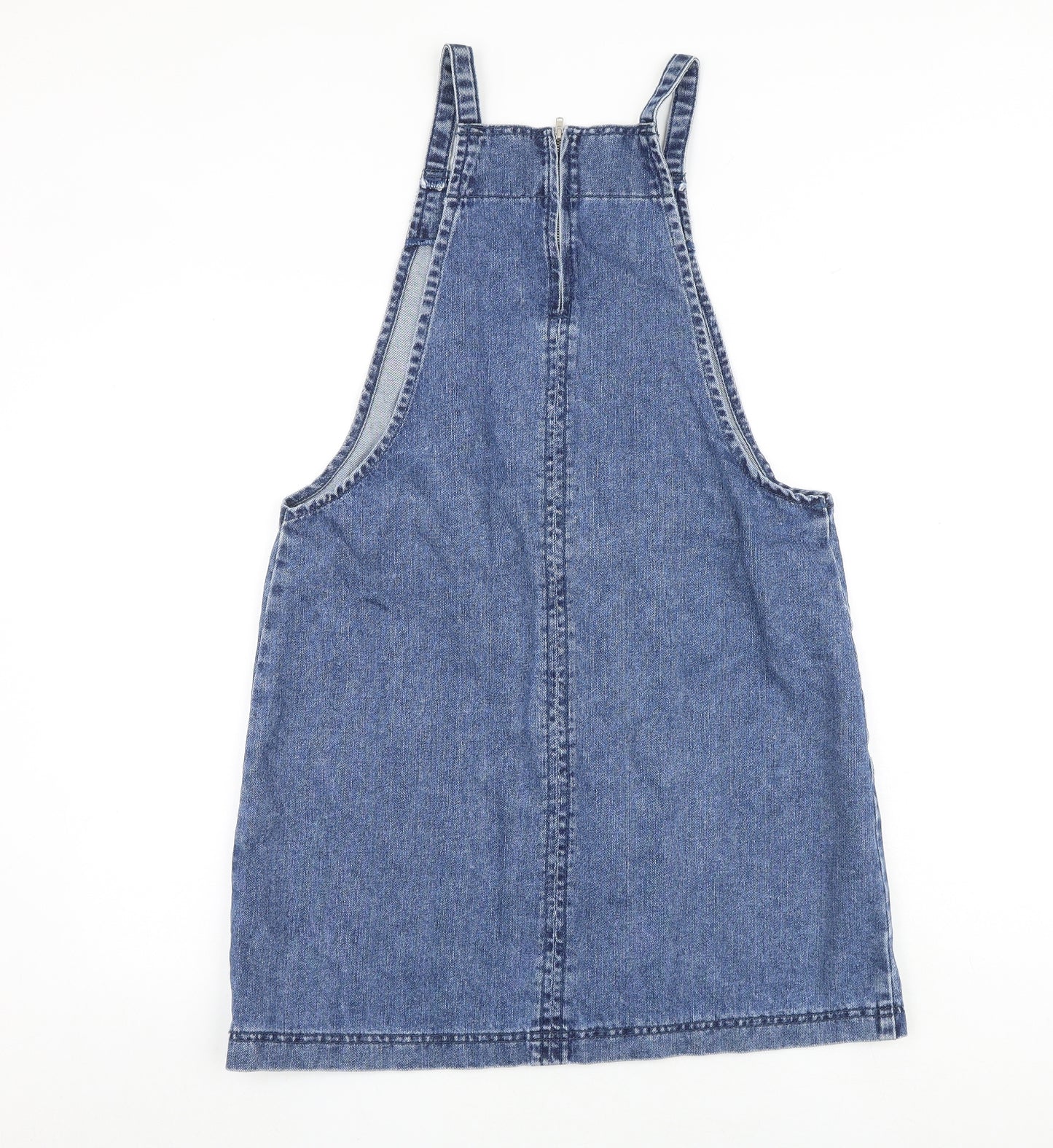 /Denim Womens Blue 100% Cotton Pinafore/Dungaree Dress Size 14 Square Neck Zip