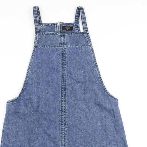/Denim Womens Blue 100% Cotton Pinafore/Dungaree Dress Size 14 Square Neck Zip