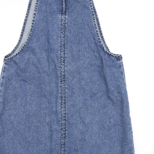 /Denim Womens Blue 100% Cotton Pinafore/Dungaree Dress Size 14 Square Neck Zip