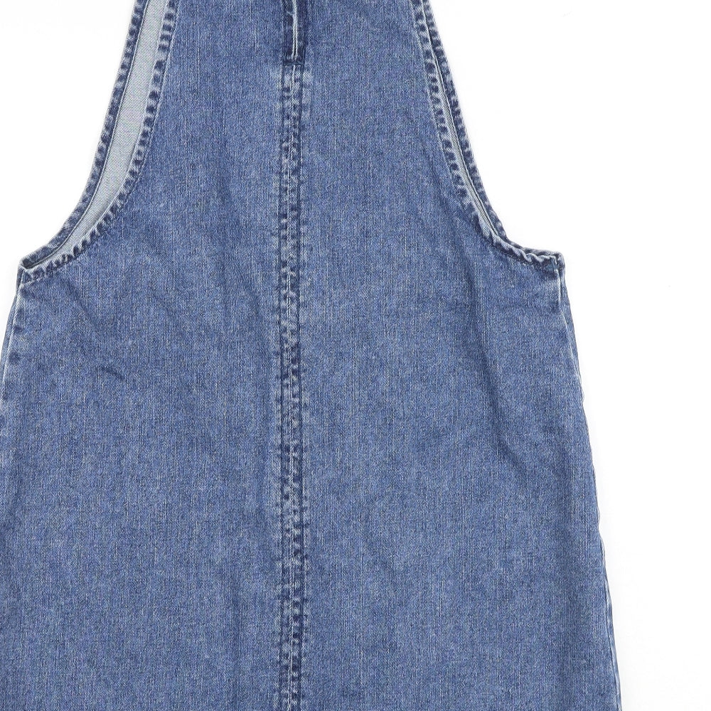/Denim Womens Blue 100% Cotton Pinafore/Dungaree Dress Size 14 Square Neck Zip