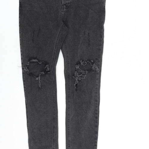 Topman Mens Grey Cotton Skinny Jeans Size 30 in L30 in Slim Button