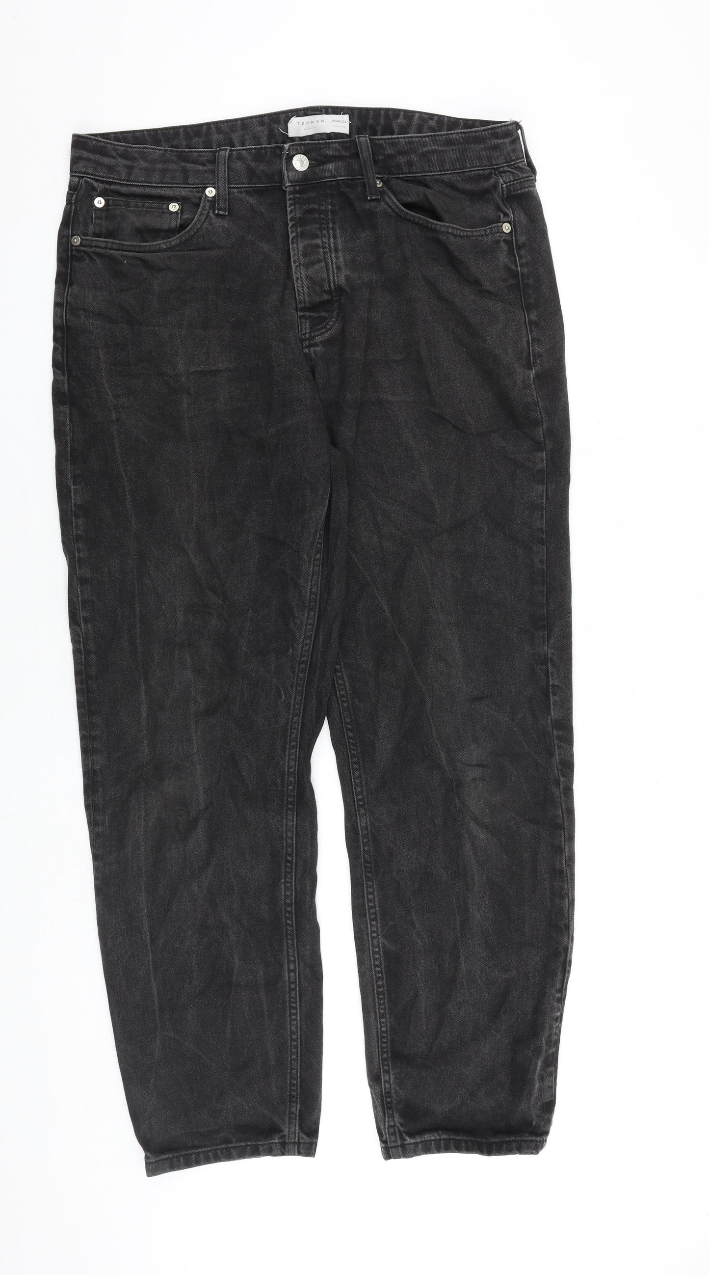 Topman Mens Grey Cotton Tapered Jeans Size 34 in L34 in Regular Button