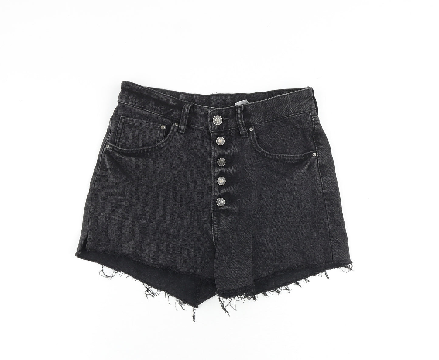 H&M Womens Black 100% Cotton Cut-Off Shorts Size 8 L3 in Regular Button