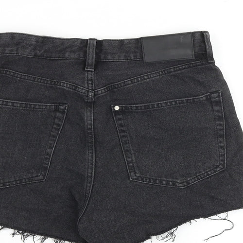 H&M Womens Black 100% Cotton Cut-Off Shorts Size 8 L3 in Regular Button