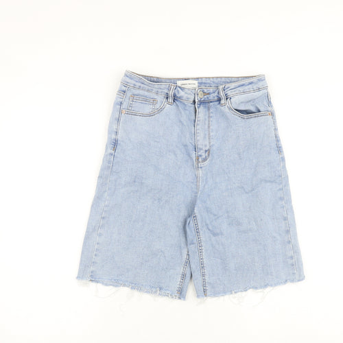 Urban Revivo Womens Blue Cotton Boyfriend Shorts Size 10 L9 in Regular Zip