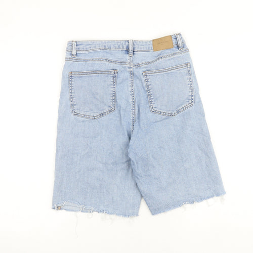 Urban Revivo Womens Blue Cotton Boyfriend Shorts Size 10 L9 in Regular Zip