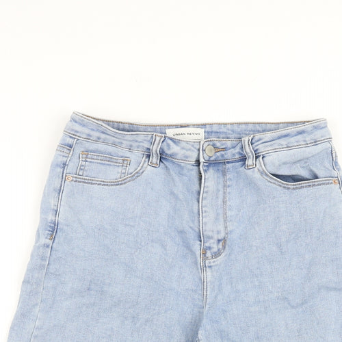 Urban Revivo Womens Blue Cotton Boyfriend Shorts Size 10 L9 in Regular Zip
