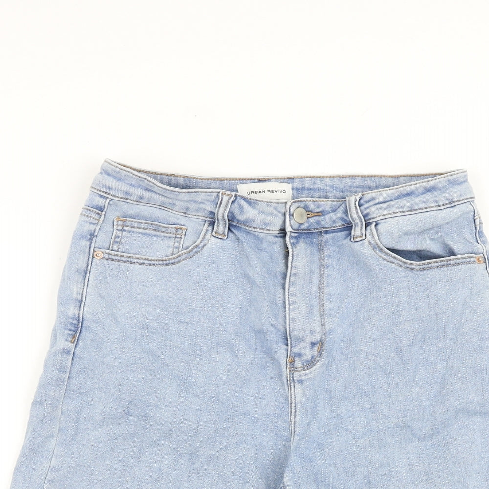 Urban Revivo Womens Blue Cotton Boyfriend Shorts Size 10 L9 in Regular Zip