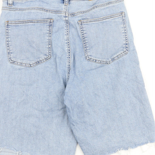 Urban Revivo Womens Blue Cotton Boyfriend Shorts Size 10 L9 in Regular Zip