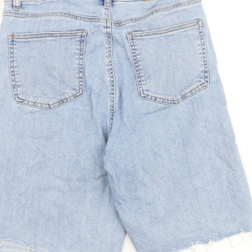 Urban Revivo Womens Blue Cotton Boyfriend Shorts Size 10 L9 in Regular Zip