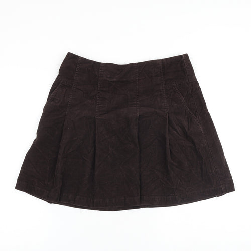 Hobbs Womens Brown Cotton Pleated Skirt Size 12 Zip