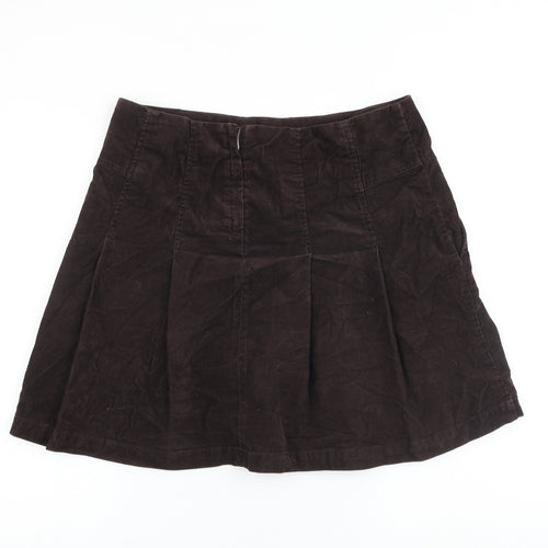 Hobbs Womens Brown Cotton Pleated Skirt Size 12 Zip