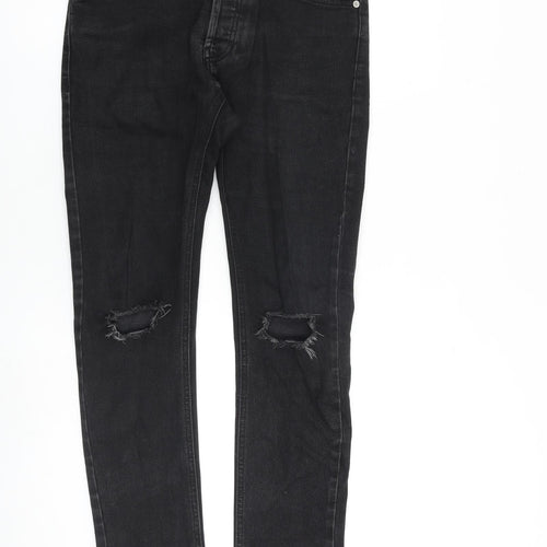 Topman Mens Grey Cotton Skinny Jeans Size 28 in L28 in Slim Zip