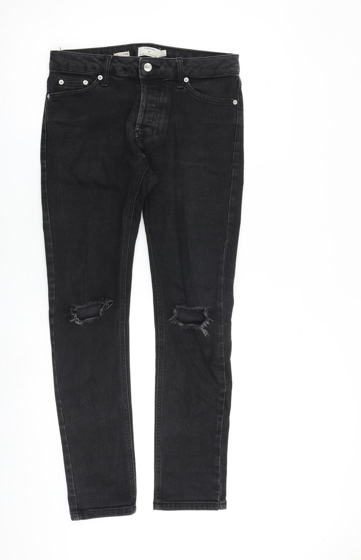 Topman Mens Grey Cotton Skinny Jeans Size 28 in L28 in Slim Zip