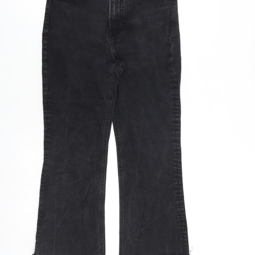 Mango Womens Black Cotton Bootcut Jeans Size 12 L23 in Regular Zip - Raw Hem