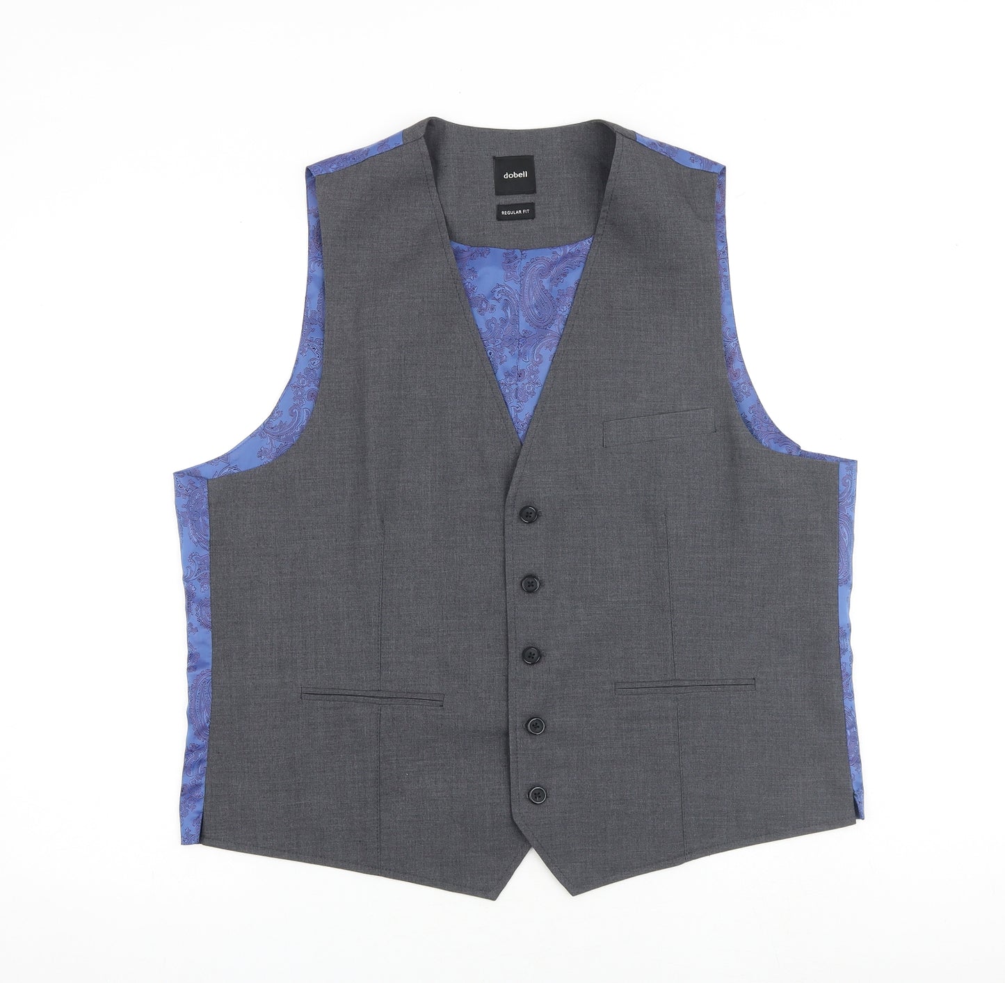 Dobell Mens Grey Paisley Polyester Jacket Suit Waistcoat Size 44 Regular