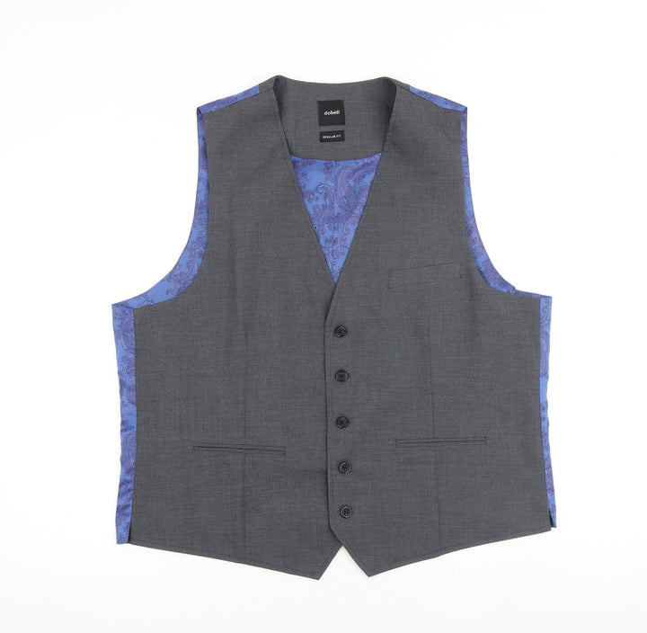 Dobell Mens Grey Paisley Polyester Jacket Suit Waistcoat Size 44 Regular