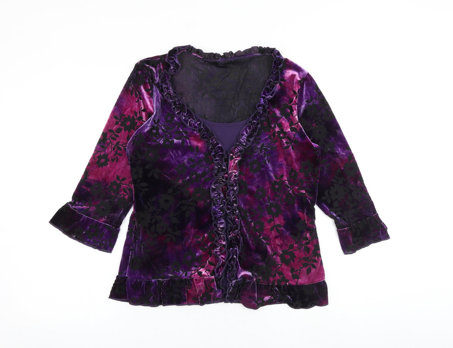 Per Una Womens Purple Floral Polyester Basic Blouse Size 14 Scoop Neck