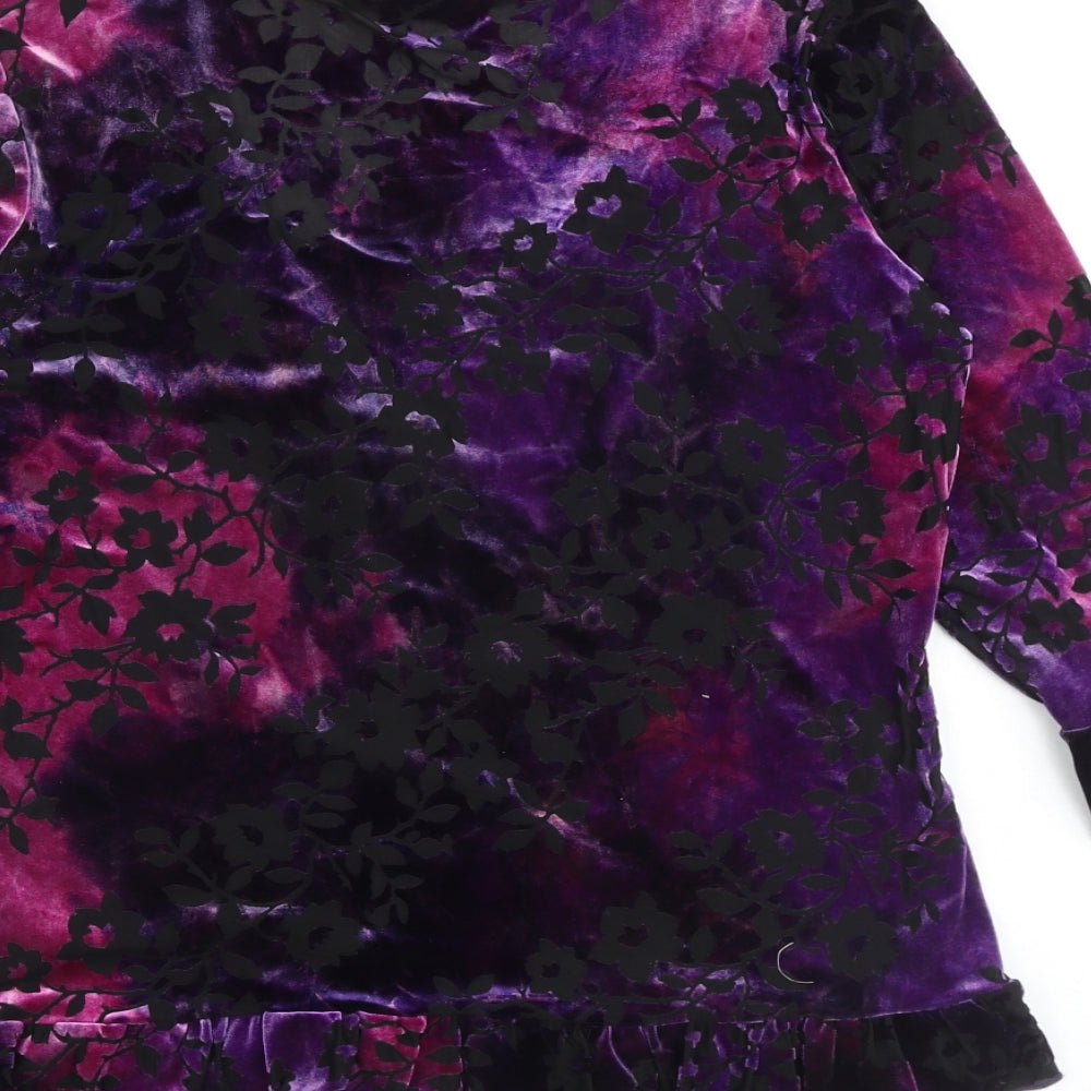 Per Una Womens Purple Floral Polyester Basic Blouse Size 14 Scoop Neck