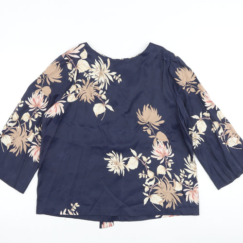 Autograph Womens Blue Floral Viscose Basic Blouse Size 14 Round Neck