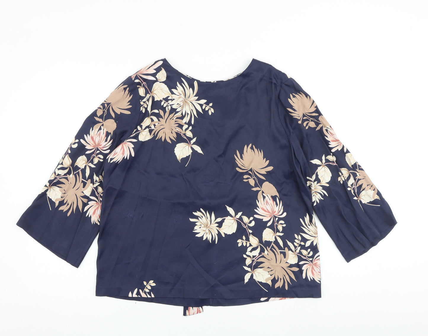 Autograph Womens Blue Floral Viscose Basic Blouse Size 14 Round Neck