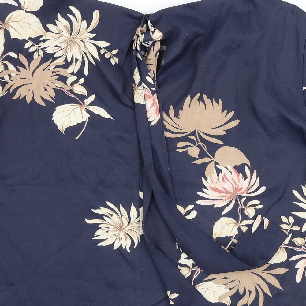 Autograph Womens Blue Floral Viscose Basic Blouse Size 14 Round Neck